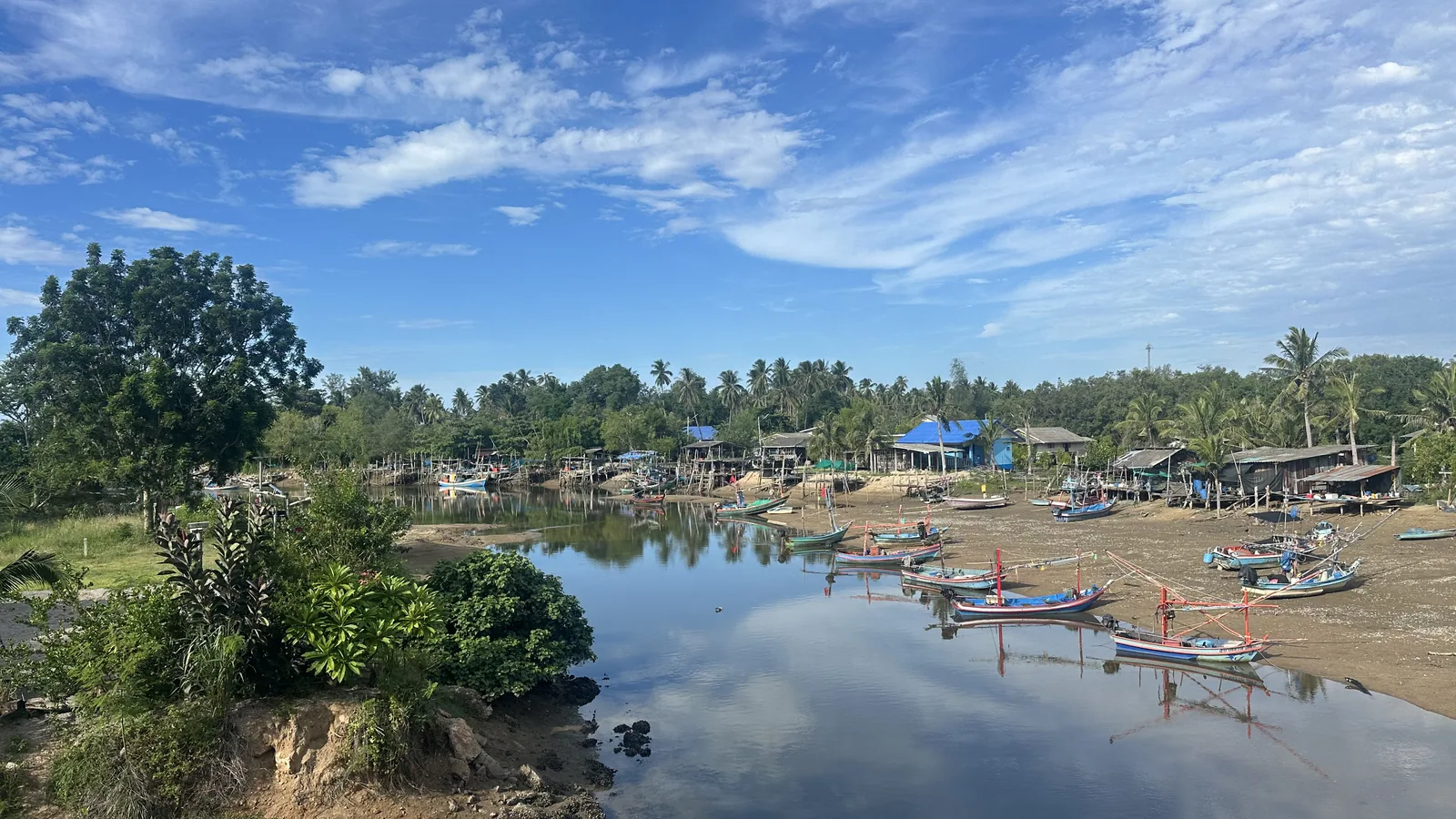 Fishing village with longtail boats