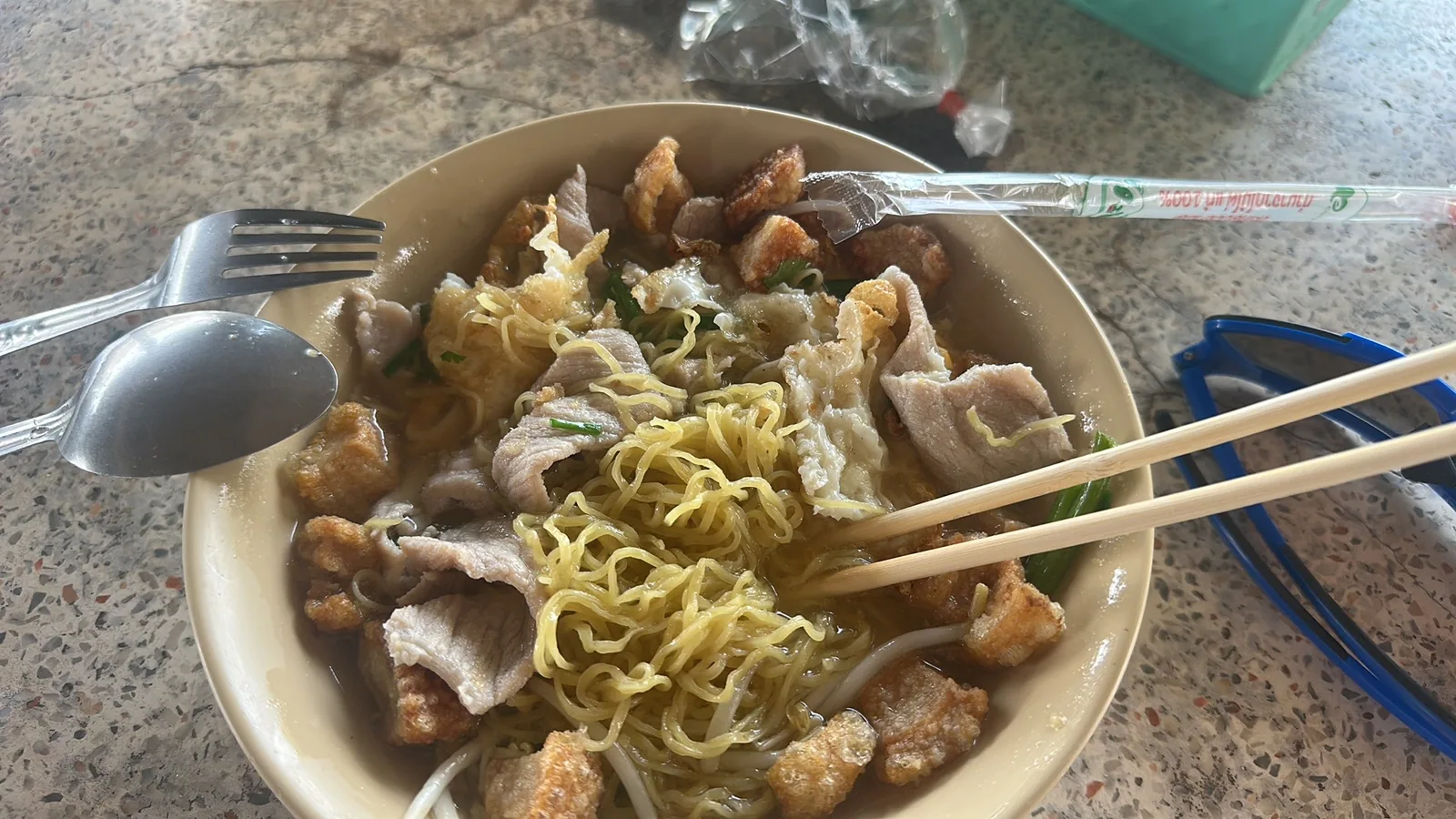 Noodle soup from a stall in the village