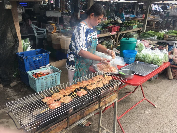 Local market grilling skewers